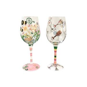 2 Lolita Hand Painted 15Oz. Wine Glasses